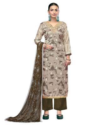 Women's multi embroidered organza banarasi dress material 1