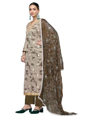 Women's multi embroidered organza banarasi dress material 2