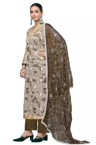 Women's multi embroidered organza banarasi dress material