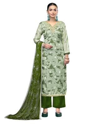 Women's multi embroidered organza banarasi dress material 1