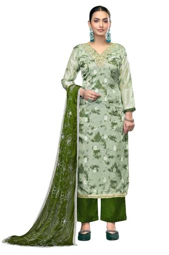 Women's multi unstitched embroidered organza banarasi dress material 