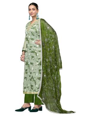 Women's multi embroidered organza banarasi dress material 2