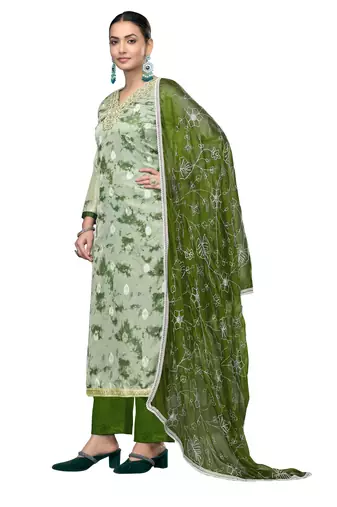 Women's multi embroidered organza banarasi dress material