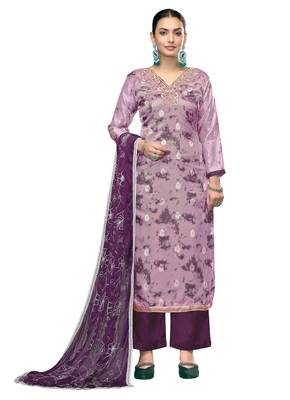 Women's multi embroidered organza banarasi dress material 1