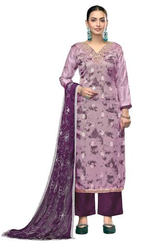 Women's multi unstitched embroidered organza banarasi dress material 