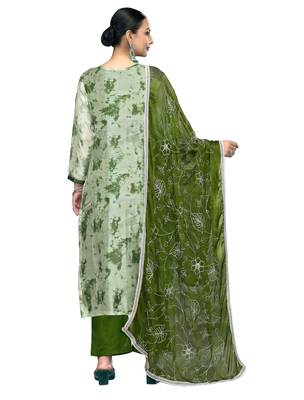 Women's multi embroidered organza banarasi dress material 3
