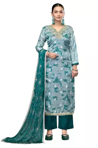 Women's multi unstitched embroidered organza banarasi dress material 