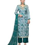 Women's multi embroidered organza banarasi dress material