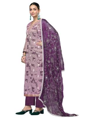 Women's multi embroidered organza banarasi dress material 2