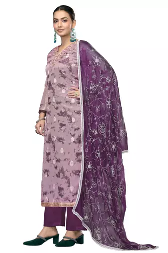 Women's multi embroidered organza banarasi dress material