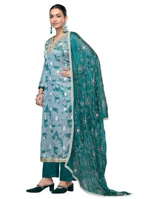 Women's multi embroidered organza banarasi dress material 2