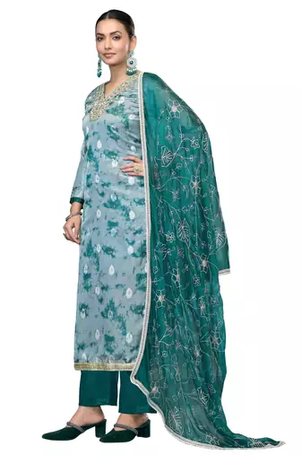 Women's multi embroidered organza banarasi dress material