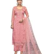Women's pink embroidered viscose organza dress material