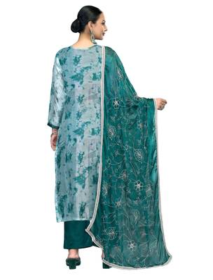 Women's multi embroidered organza banarasi dress material 3