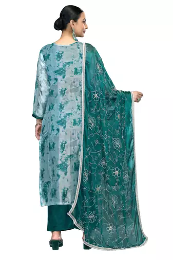 Women's multi embroidered organza banarasi dress material