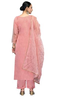 Women's pink embroidered viscose organza dress material 3