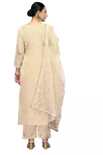 Women's white embroidered viscose organza dress material