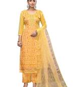Women's yellow unstitched embroidered viscose organza dress material