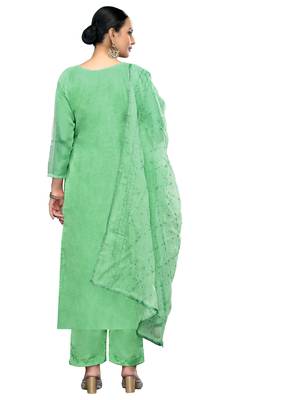 Women's sea green embroidered viscose organza dress material 3