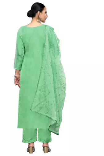 Women's sea green embroidered viscose organza dress material