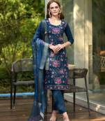 Women's Gorgeous Rayon Embroidery Straight Kurta with Pant And Dupatta Set