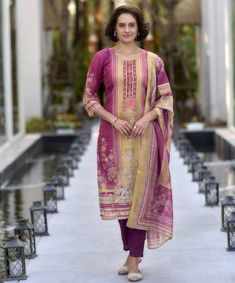 Women's Gorgeous Silk Blend Embroidery Straight Kurta with Pant And Dupatta Set 1