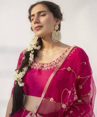 rani pink plain cotton silk lehenga 2