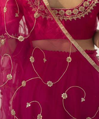 rani pink plain cotton silk lehenga 3