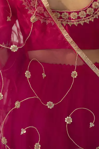 rani pink plain cotton silk lehenga