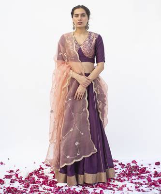 purple plain cotton silk lehenga 1