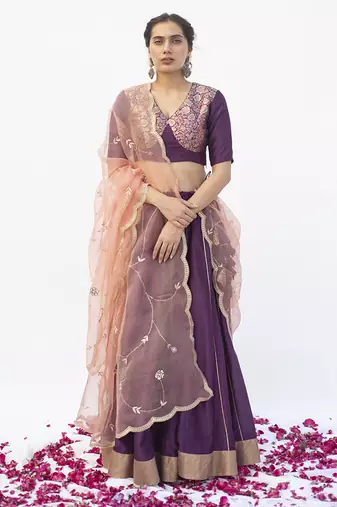 purple plain cotton silk lehenga