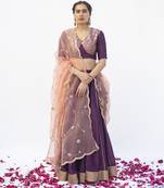 purple plain cotton silk lehenga