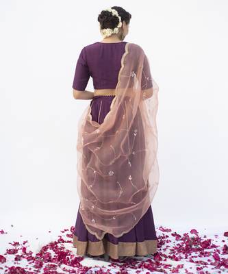 purple plain cotton silk lehenga 2