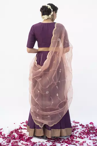 purple plain cotton silk lehenga