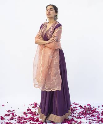 purple plain cotton silk lehenga 4
