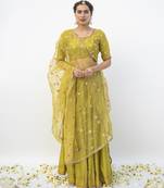 green plain cotton silk lehenga