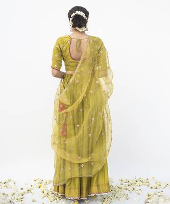 green plain cotton silk lehenga 2