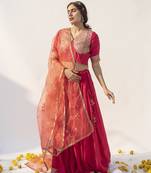 pink plain cotton silk lehenga
