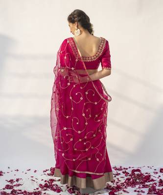 rani pink plain cotton silk lehenga 5