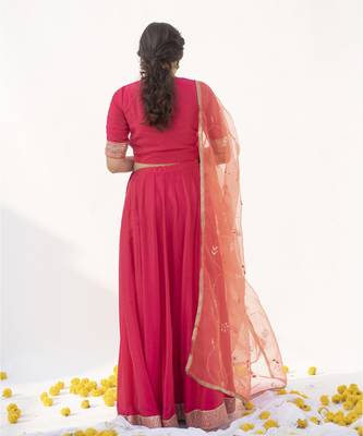 pink plain cotton silk lehenga 2