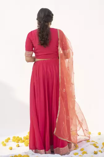 pink plain cotton silk lehenga
