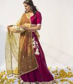 wine plain cotton silk lehenga