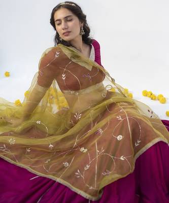 wine plain cotton silk lehenga 2