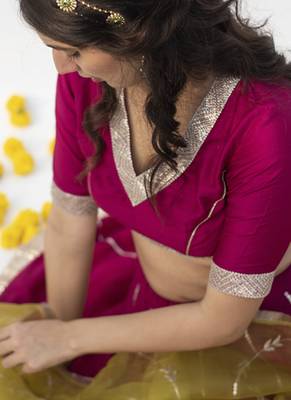 wine plain cotton silk lehenga 3