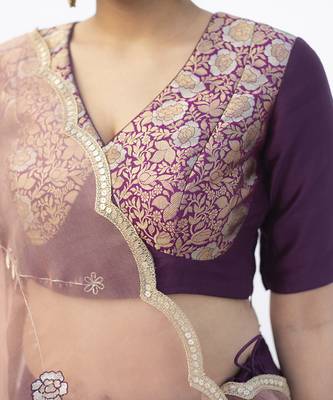 purple plain cotton silk lehenga 5