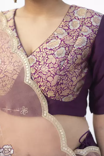 purple plain cotton silk lehenga