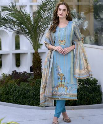 Women's Gorgeous Silk Blend Embroidery Straight Kurta with Pant And Dupatta Set 1