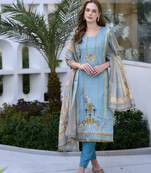 Women's Gorgeous Silk Blend Embroidery Straight Kurta with Pant And Dupatta Set