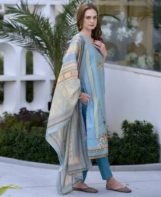 Women's Gorgeous Silk Blend Embroidery Straight Kurta with Pant And Dupatta Set 2
