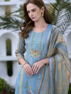 Women's Gorgeous Silk Blend Embroidery Straight Kurta with Pant And Dupatta Set 5